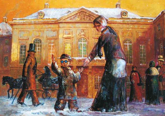 Karl May als Kind mit blauer Brille, Ölbild von Torsten Hermann